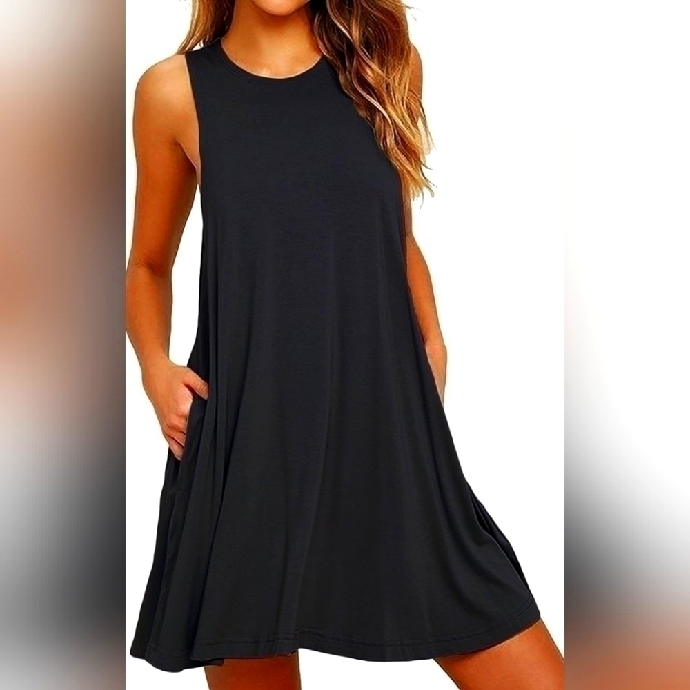 Womens Black Swing Dress Round Neck with Pockets New with Tags Size Small